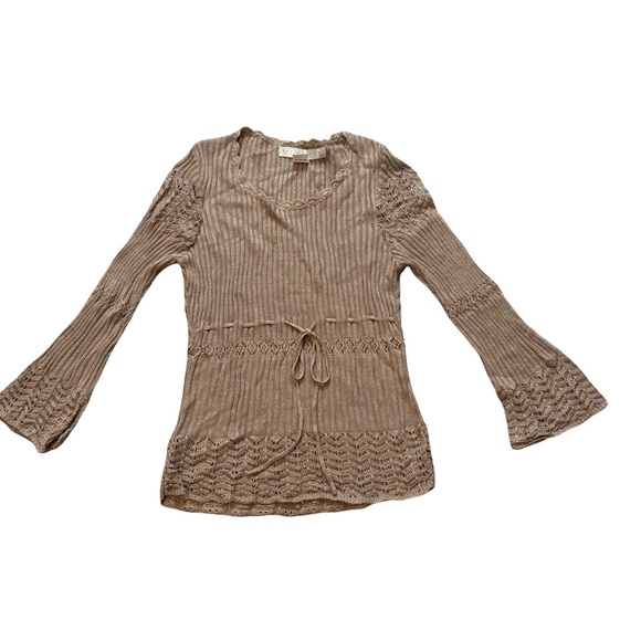 Vintage Bette Paige Ribbed Knit Tan Metallic Long Sleeve Sweater, Sz M - Picture 9 of 12